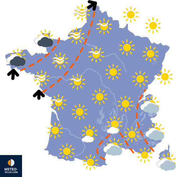 Carte de prévisions du temps du Dimanche 1 mars 2026