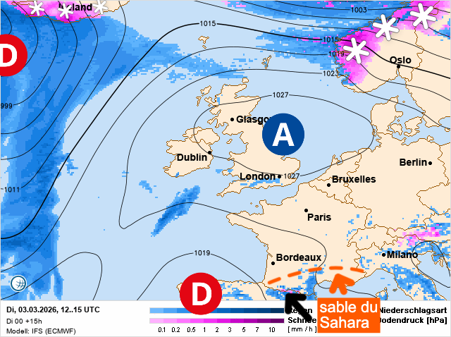 Carte de prévisions d'europe du Mardi 3 mars 2026