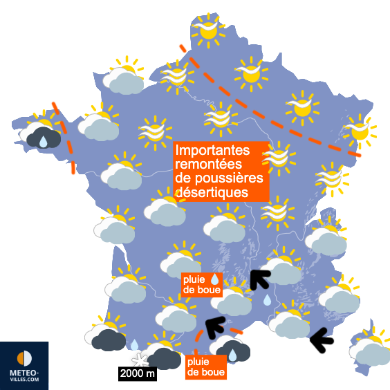 Carte de prévisions du temps du Mercredi 4 mars 2026