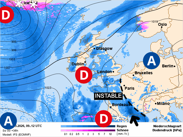 Carte de prévisions d'europe du Lundi 9 mars 2026