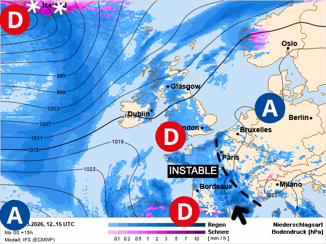 Carte de prévisions d'europe du Lundi 9 mars 2026