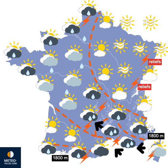 Carte de prévisions du temps du Lundi 9 mars 2026