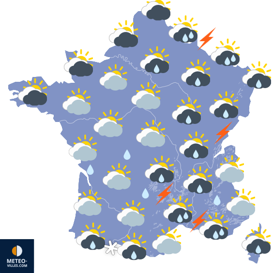 Carte de prévisions du temps du Lundi 9 mars 2026