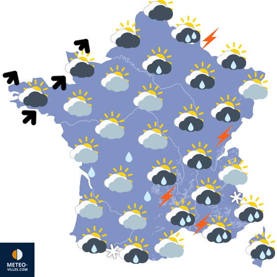 Carte de prévisions du temps du Lundi 9 mars 2026