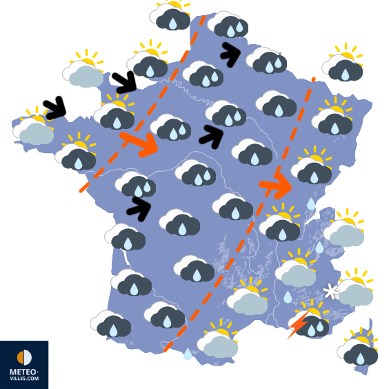 Carte de prévisions du temps du Lundi 9 mars 2026