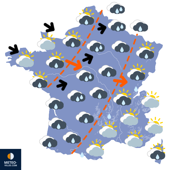 Carte de prévisions du temps du Lundi 9 mars 2026