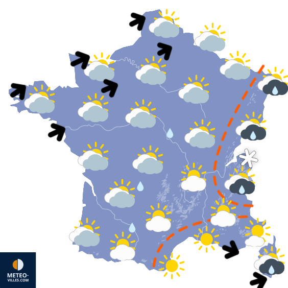 Carte de prévisions du temps du Lundi 9 mars 2026