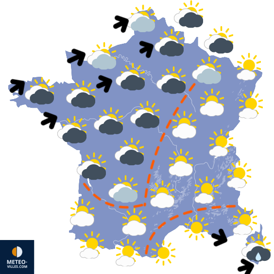 Carte de prévisions du temps du Lundi 9 mars 2026