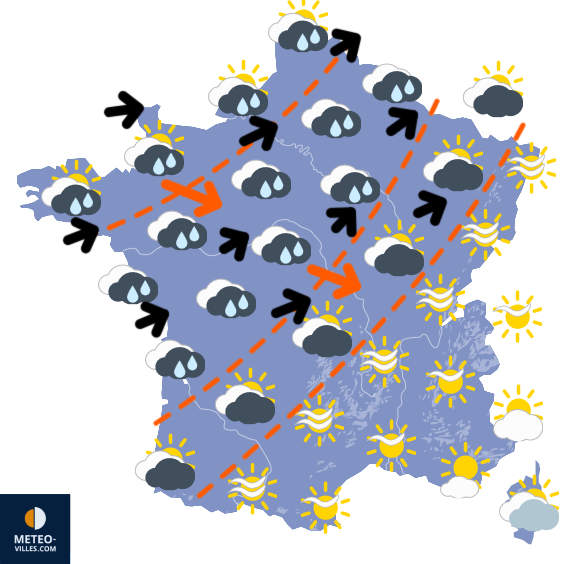 Carte de prévisions du temps du Lundi 9 mars 2026