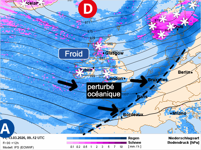 Carte de prévisions d'europe du Friday, March 13, 2026