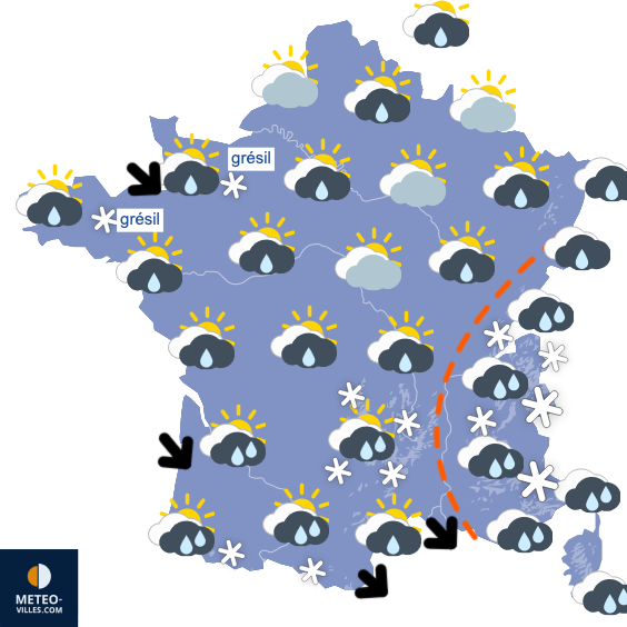 Carte de prévisions du temps du Lundi 9 mars 2026