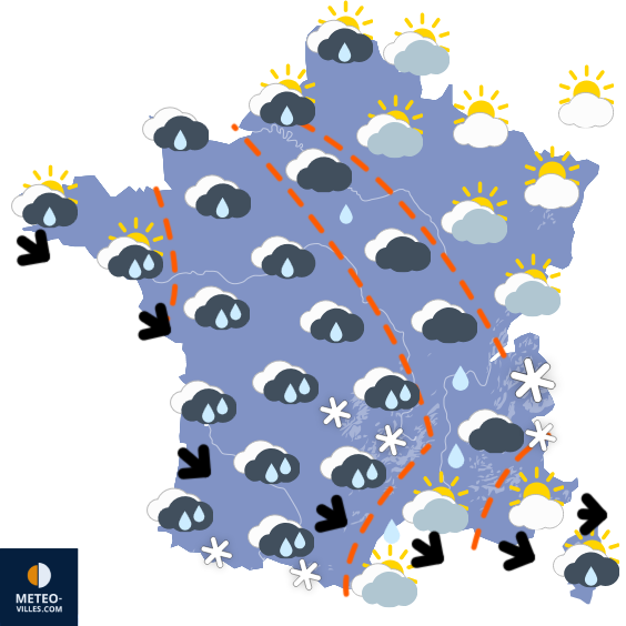Carte de prévisions du temps du Lundi 9 mars 2026