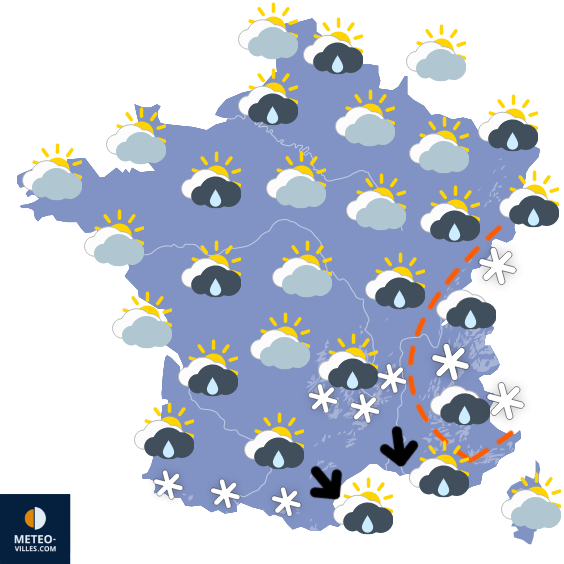 Carte de prévisions du temps du Lundi 9 mars 2026