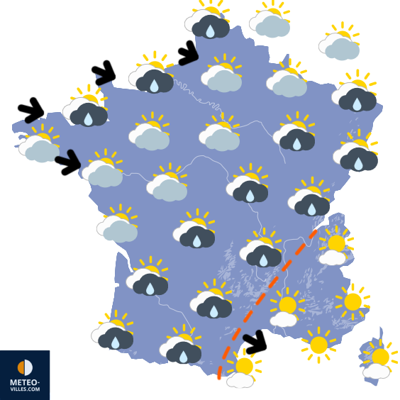 Carte de prévisions du temps du Lundi 9 mars 2026