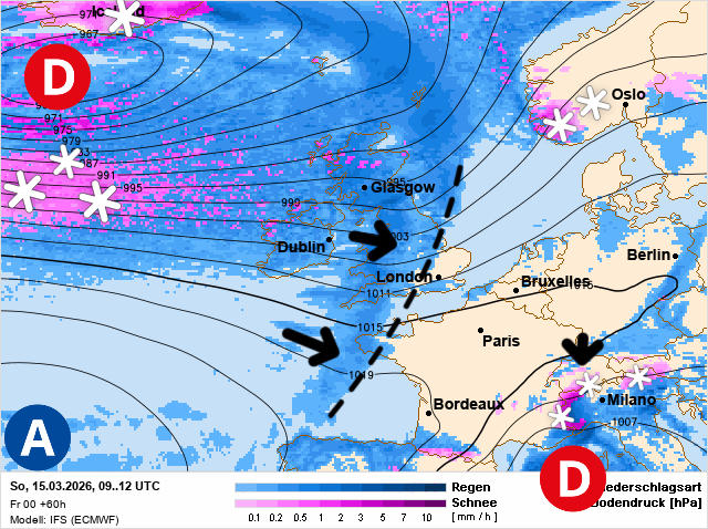 Carte de prévisions d'europe du Dimanche 15 mars 2026
