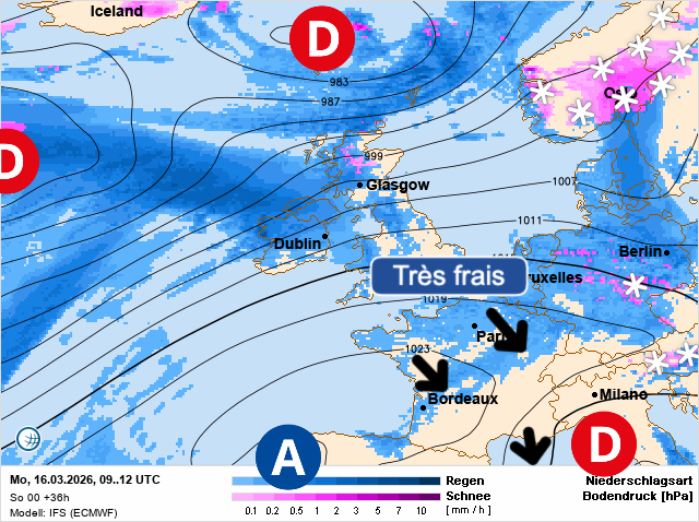 Carte de prévisions d'europe du Lundi 16 mars 2026