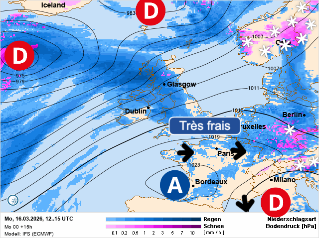 Carte de prévisions d'europe du Monday, March 16, 2026