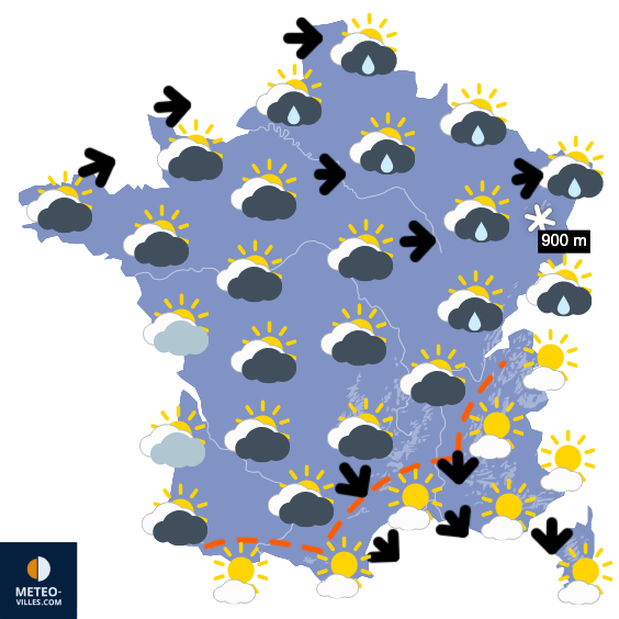 Carte de prévisions du temps du Monday, March 16, 2026