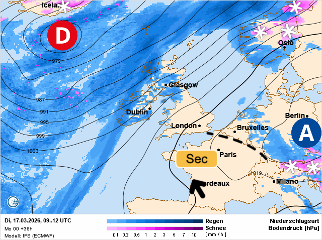 Carte de prévisions d'europe du Tuesday, March 17, 2026
