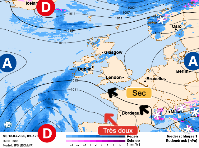 Carte de prévisions d'europe du Mercredi 18 mars 2026