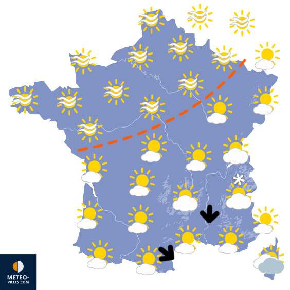 Carte de prévisions du temps du Lundi 23 mars 2026