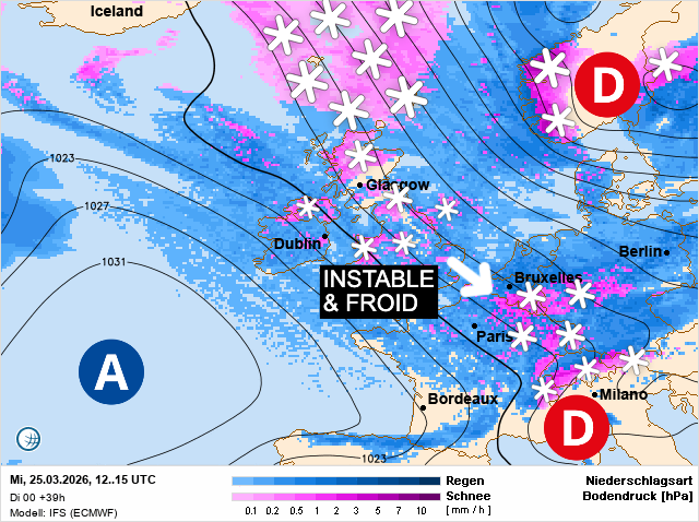 Carte de prévisions d'europe du Mercredi 25 mars 2026