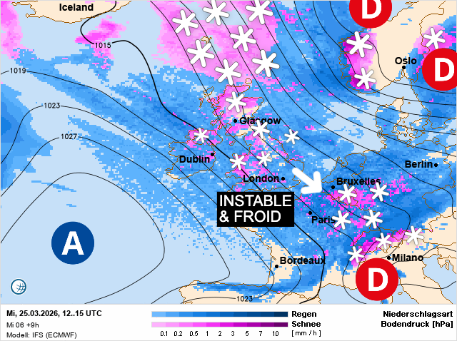 Carte de prévisions d'europe du Wednesday, March 25, 2026