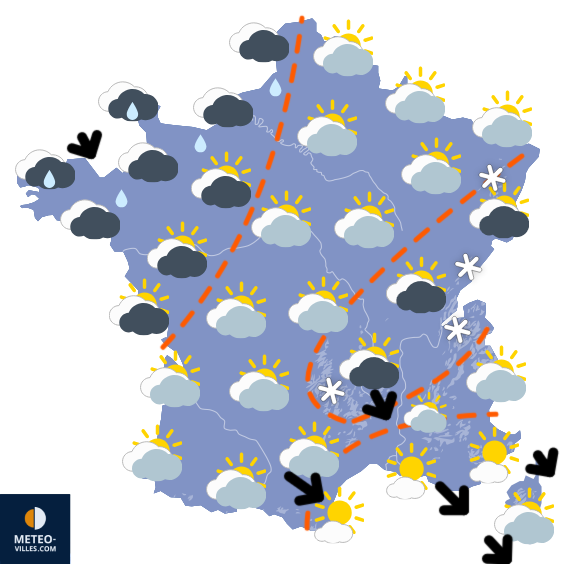 Carte de prévisions du temps du Lundi 23 mars 2026