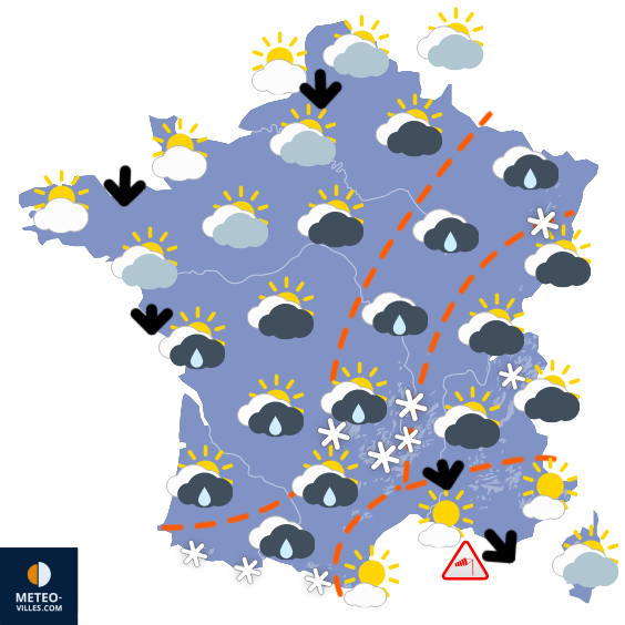 Carte de prévisions du temps du Lundi 23 mars 2026