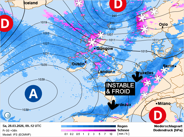 Carte de prévisions d'europe du Samedi 28 mars 2026