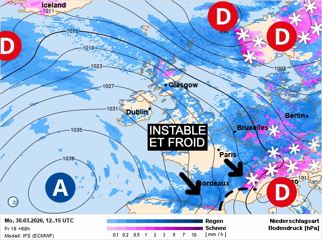Carte de prévisions d'europe du Lundi 30 mars 2026