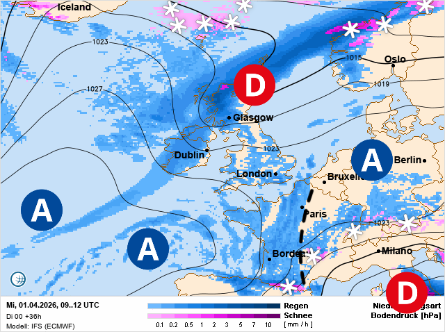 Carte de prévisions d'europe du Mercredi 1 avril 2026