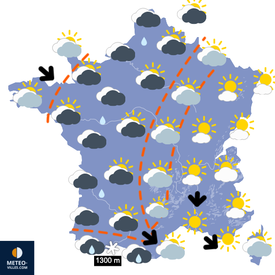 Carte de prévisions du temps du Mercredi 1 avril 2026
