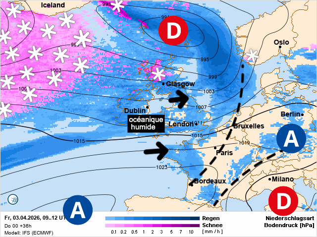 Carte de prévisions d'europe du Friday, April 3, 2026