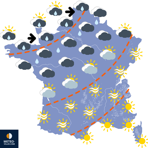 Carte de prévisions du temps du Mercredi 1 avril 2026