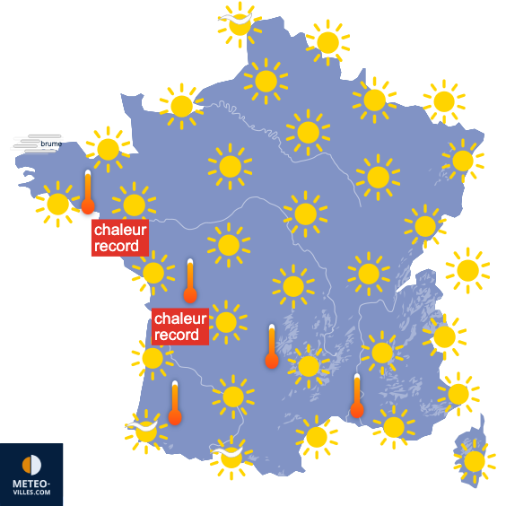 Carte de prévisions du temps du Lundi 6 avril 2026