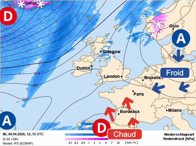 Carte de prévisions d'europe du Mercredi 8 avril 2026
