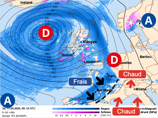 Carte de prévisions d'europe du Samedi 11 avril 2026