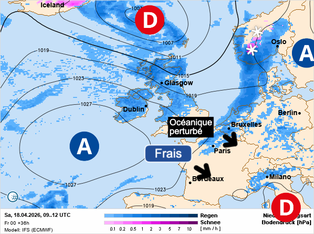 Carte de prévisions d'europe du Samedi 18 avril 2026