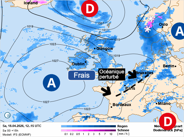 Carte de prévisions d'europe du Samedi 18 avril 2026