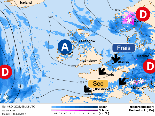 Carte de prévisions d'europe du Dimanche 19 avril 2026
