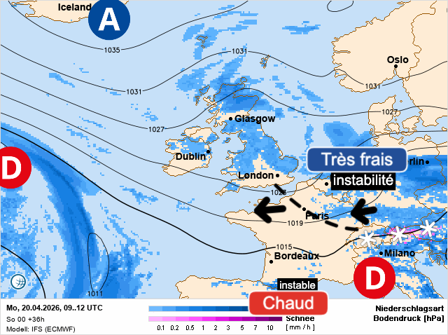 Carte de prévisions d'europe du Lundi 20 avril 2026