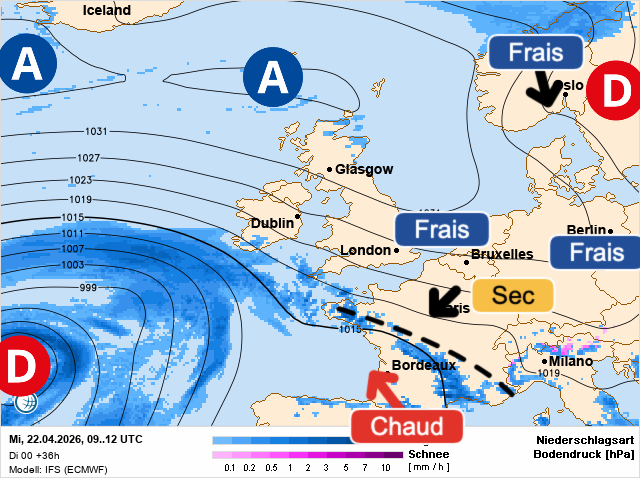 Carte de prévisions d'europe du Mercredi 22 avril 2026