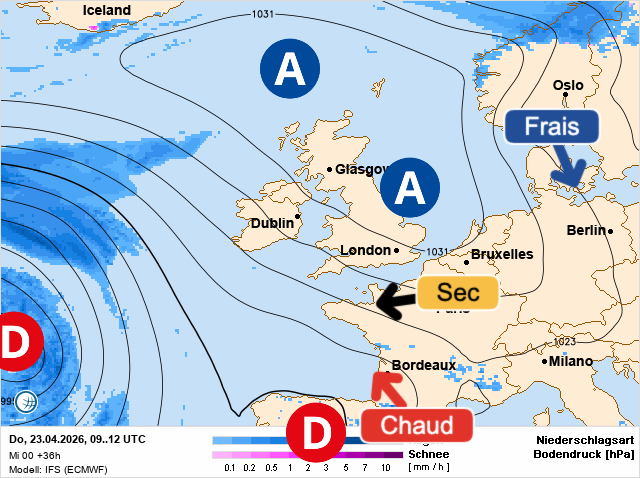 Carte de prévisions d'europe du Jeudi 23 avril 2026