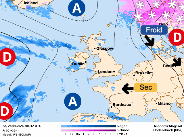 Carte de prévisions d'europe du Samedi 25 avril 2026