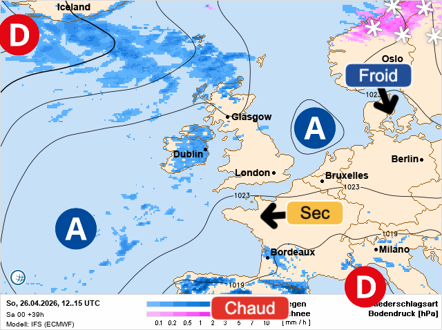 Carte de prévisions d'europe du Dimanche 26 avril 2026