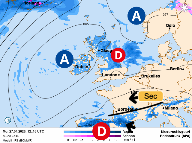 Carte de prévisions d'europe du Lundi 27 avril 2026