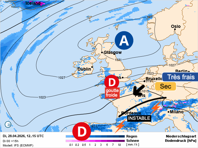 Carte de prévisions d'europe du Mardi 28 avril 2026