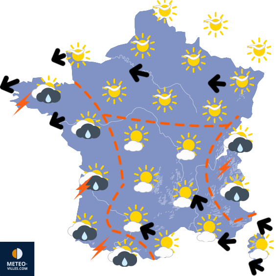 Carte de prévisions du temps du Lundi 27 avril 2026