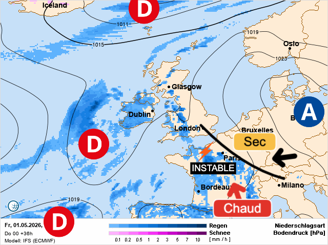 Carte de prévisions d'europe du Friday, May 1, 2026